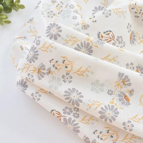 1meter 100% cotton gray flowers fabric for Childrens skirt dress DIY платья Summer clothes bag handwork fabric art XMT