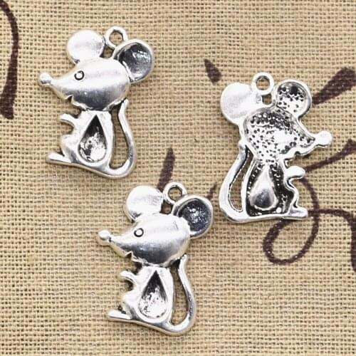 15pcs Charms Mouse 24x18mm Antique Bronze Silver Color Plated Pendants Making DIY Handmade Tibetan Bronze Silver Color Jewelry