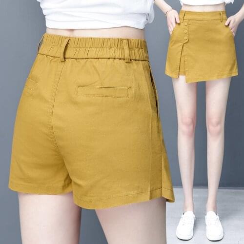 2020 Summer Spring Fashion Womens Stretchy Denim Blue Yellow Black Irregular Skirt , Casual High Waisted Shorts Skirts for Woman