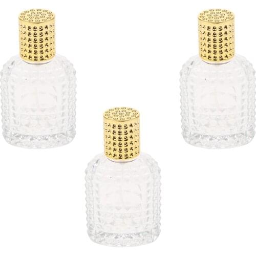 3pcs Empty Refillable Glass Perfume Sprayable Essential Aroma Oil Bottle Travel Size Gold 50ml