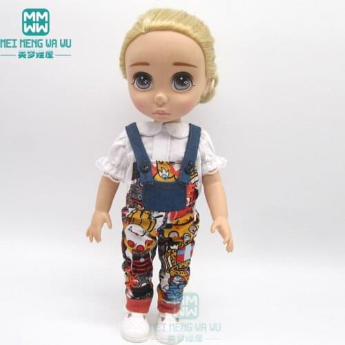 40cm toys dolls clothes White shirt, fashion cartoon suspender pants clothes