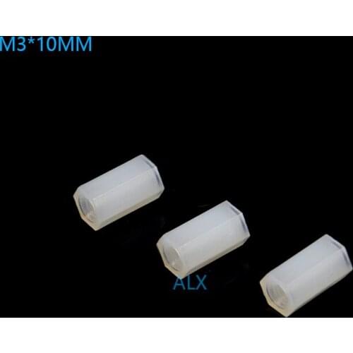 50PCS M3*10MM Hex head Hollow Threaded nylon Pillar M3 10MM Height double pass white Hexagonal pillar M3*10 M3X10MM for pcb