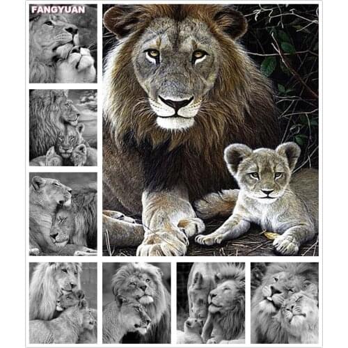 5D Diamond Painting Animals Rhinestones Full Drill Diamond Embroidery Black and White Lion Mosaic Cross Stitch Kits Home Decor