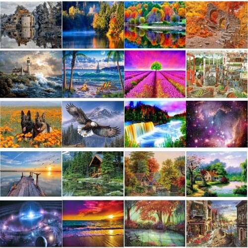 DIY5D landscape diamond painting woods starry sky Mosaic cross-stitch gemstone flowers painted full diamond circular Mosaic deco