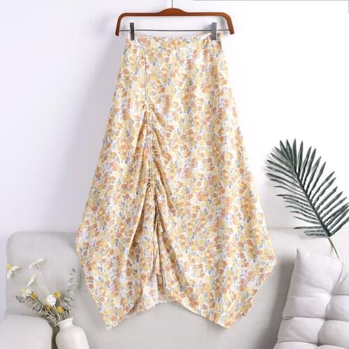 Asymmetrical High Waist Floral Print Chiffon Skirt Irregular Boho Womens Clothing Bohemian Skirt Beach Long Skirt Casual