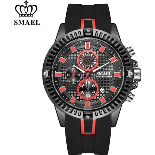 SMAEL Fashion Sport Men Watch Luxury Brand Silicone Watches Waterproof Chronograph Mens Quartz Wrist Watch Relogio Masculino