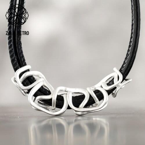 Zinc Alloy Womens Neck Chokers Simple Cowhide Chain Necklaces Handmade Fashion Jewelry Decoration Suspensi Female Accessories