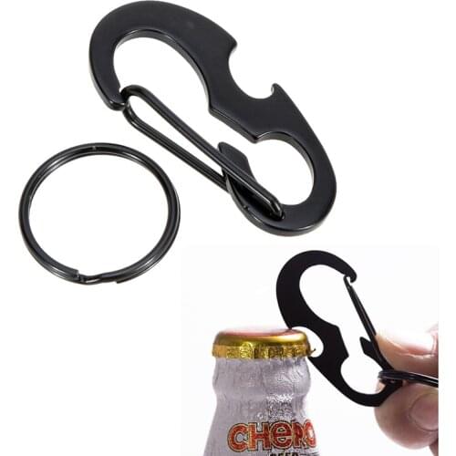 D Shaped Carabiner Stainless Steel Hanging Buckle Quickdraw Clip Sping Snap Hook Key Ring Chain Karabiner EDC Tool Bottle Opener