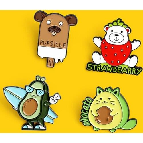 Custom Strawberry Dog Avocado Bearberry Enamel Pin Brooches Bag Lapel Pin Avocado skating Badge Jewelry Gift for Kids Friends