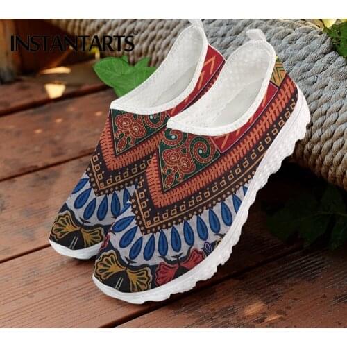 INSTANTARTS Hot Sale Women Flat Shoe African Tribal Fabric Printed Female Mesh Sneaker Breathable Walk Footwear Loafers Zapatos