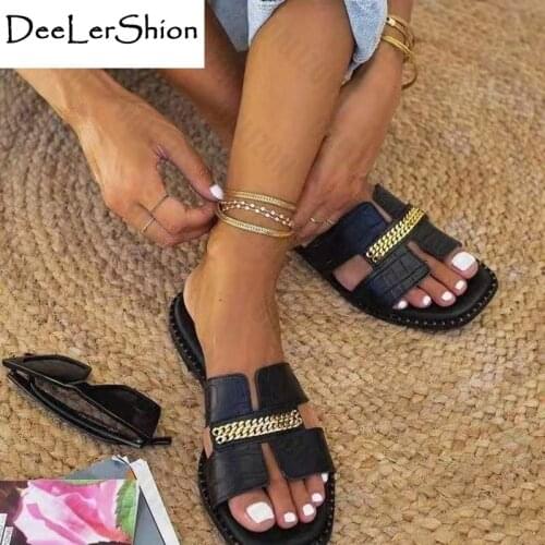 Classic Designer New 2021 Women Flat Flip Flops Double Chain Sandal Slippers Shoes Women Lady Flats Slippers Sandals Shoes Woman