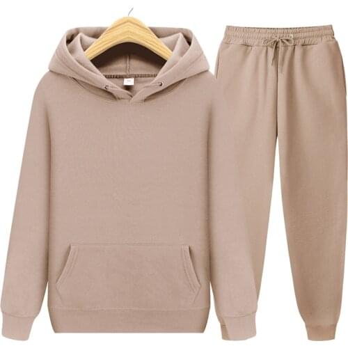 Solid Color Mens Full Suit Tracksuit Simple Style Sweatpants Hoodies For Men Pure Color 2 Piece Set Fitness Sets Warm Streetwear