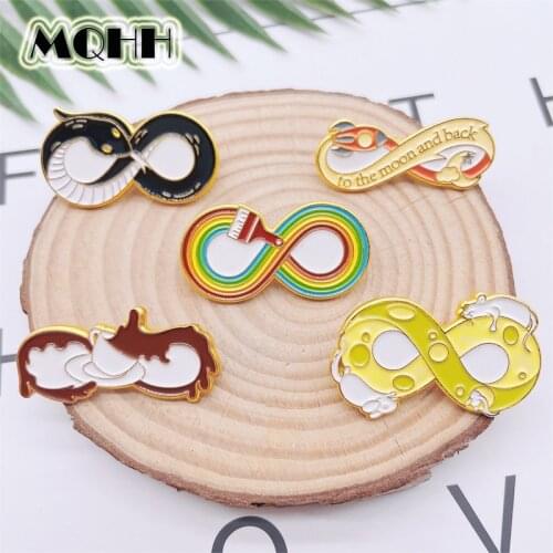 Creative Punk Figure 8 Shape Enamel Pins Rainbow Rocket Coffee Snake Mouse Cheese Brooch Alloy Badge Woman Temperament Jewelry