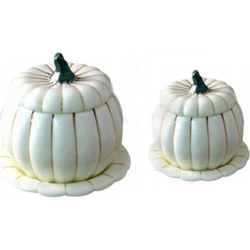 Creative Pumpkin Bowl Ceramic Heat Preservation Bowl With Cover Porridge Rice Bowl Dessert Ice Cream Bowl Storage Box Container