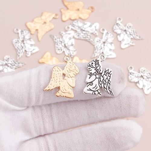 10pcs 25x17mm Metal Alloy Wings Cupid Angel Pendants Charms for DIY Bracelets Necklaces Handmade Finding