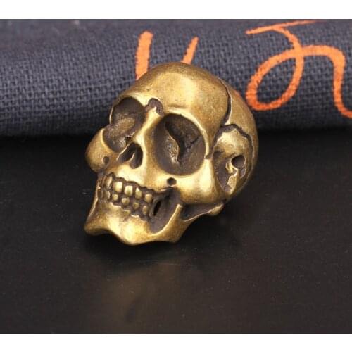 Solid Heavy Brass Skull Head Figurines Table Ornament Decorations Copper Punk Hip Hop Home Decors Accessories Bronze Miniatures