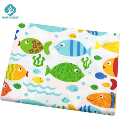Mensugen Colored Fish Printed 100% Cotton Fabric Meters for Quilting Blanket Baby Bedding Sheet Crib bumper Sewing Cloth