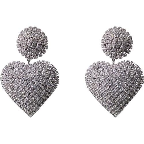 Fashion Jewelry Luxury Silver-color Romantic Crystal heart shape Earrings Ladies Temperament Geometric Earrings Jewelry