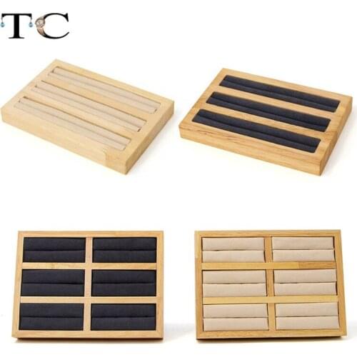 Solid Wood Ring Display Stand Ring Holder with Microfiber insert Beige& Dark Grey Jewelry Tray Ring Organizer