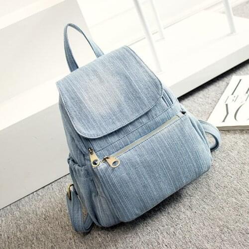 Casual Denim Women Backpack Large Capacity High Quality Canvas Jeans Student Schoolbag Travel Knapsack Rucksack Blue