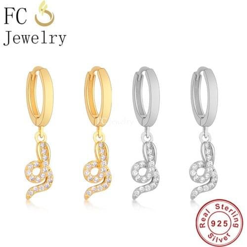 Real 925 Serling Silver Small Circle Punk Rock Gold Color Snake Mix Zircon Hoop Earring For Women Ear Piercing Accessories 2021
