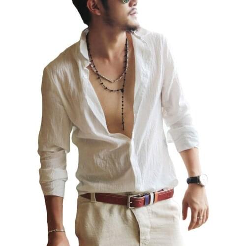 Plus Size Shirts Cotton Linen Men Shirt Long Sleeve Summer Style Hawaiian Shirts Sexy Slim Fit Men Clothes New Arrival