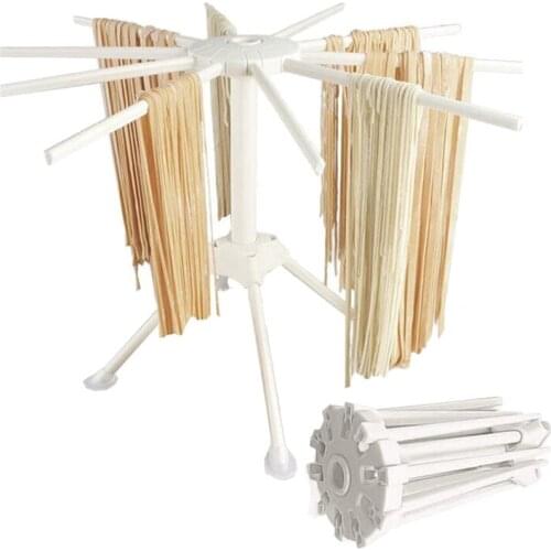 Pasta Drying Rack with 10 Bar Handles, Kitchen Pasta Drying Rack Folding,Noodle Dryer Stand Hanging for Home Use,White