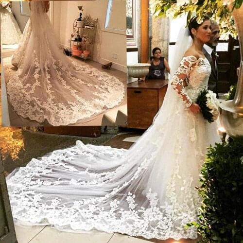 Cathedral Length Wedding Veils 1T White Ivory Bridal Lace Applique Veils with Comb