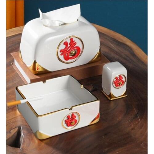 Wedding Gifts Ceramic Accessories Home Livingroom Desktop Ashtray Furnishing Crafts Hotel Club Tissue Box Figurines Decoration