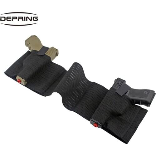 Tactical Hunting Elastic Concealed Carry Double Pistol Holster Gun Belt Breathable Mesh Belly Band Holster Waist Band