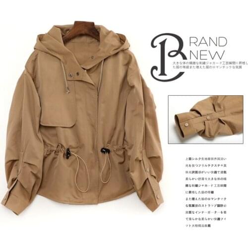 Hooded Windbreaker Women Fashion Plus Oversize Bat Sleeve Short Elastic Zipper Solid Short Jacket Trench Coat for Female Clothes