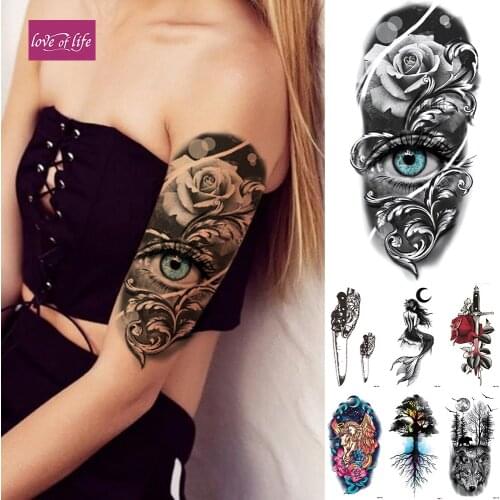 Blue Eyes Rose Temporary Tattoo Sticker Snake Cat Sword Flash Waterproof Tatto Mandala Body Art Arm Fake Tatoo Women Men