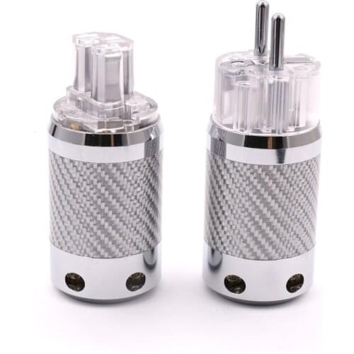 Hi-End Carbon Fiber Rhodium Plated SCHUKO EU Schuko Power Plug Electrical Connector+IEC Jack for hifi Power Cable 20mm