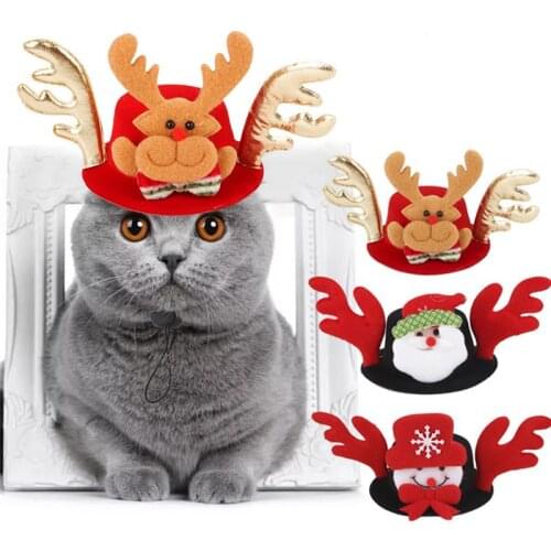 Funny Cat Hat Elk Santa Snowman Pet Dog Party Hat For Cat Costume Christmas Dressing Up Cat Party Costume Cap for Cats Dogs