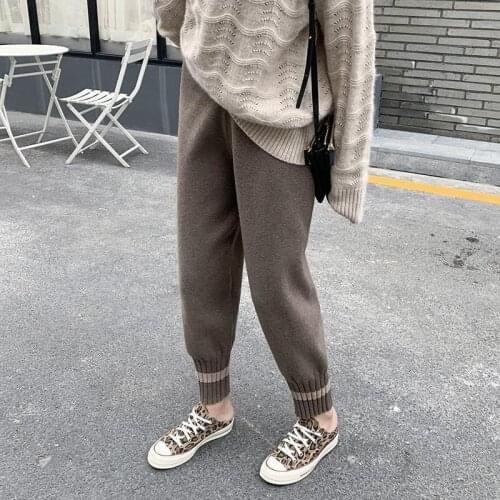 Women Elastic Waist Drawstring Trousers Thick Knitted Harem Pants Autumn Winter Sportswear WomenS Pants New Bottoms Y128