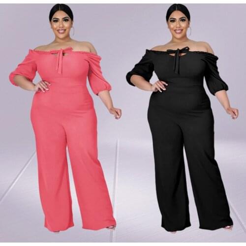 Jumpsuit Women Plus Size Clothing Solid Off Shoulder Wide Leg Elegant Bodysuit Ribbing One Piece Outfit Wholesale Dropshipping