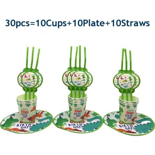 30/31pcs Dinosaur Theme Party Tableware Disposable Paper Plates Cup Straw Napkin Set Boy Birthday Party Decor Supplies