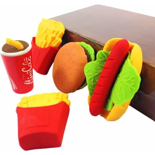 48pcs/lot Mini Cake Hamburger Food Drink Coke Eraser Stationery School Office Erase Supplies Kids Gift