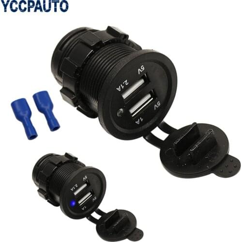 YCCPAUTO 2.1A/1A Car USB Charger Socket 12-24V Dual USB Power Adapter for Mobile Phone Ipad GPS Charge