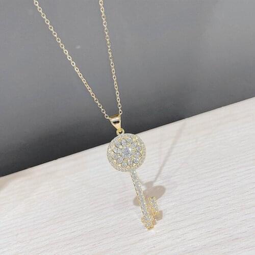 BOTU 2021 Creative Key Pendant Necklace Retro Female Gold Color Simplicity Temperament Micro Inlaid Zircon Jewelry for Women