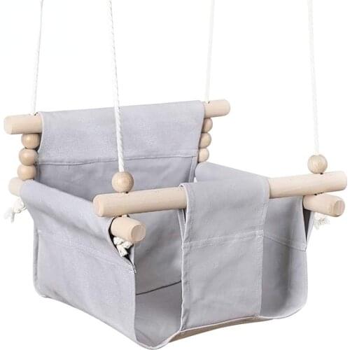 Childrens Wooden Hanging Chair Swing Canvas Baby Outdoor Nursery Toys Small Basket Beige Rocking Chair