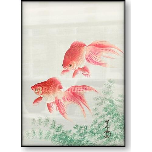 Two Veil Goldfish Japanese Art Vintage Poster Asian Famous Painting Canvas Print Animal Wall Art Room Decoration Picture Decor