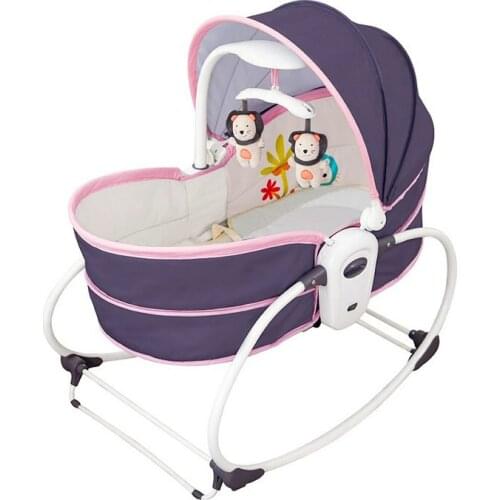 5 in 1 Electric Baby Rocking Crib, Electric Baby Cradle Vibration Crib Rocking Chair, Can Sit Can Lift Basket, Pink Baby Rocker