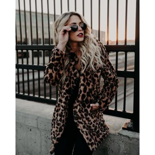Euramerican wind ins hot sell fashionable versatile lapel leopard pattern imitation fur fur coat, long coat, long sleeve woman