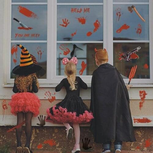 Halloween Bloody Handprint Footprint Decal Screaming Bloody Sticker for Bathroom Mirror Halloween Home Wall Art KI