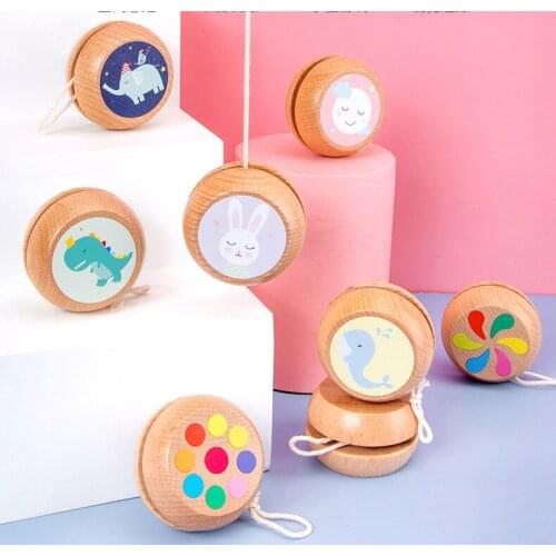 Kids Yo-Yo Cute Animal Prints Wooden Yoyo Toys Interesting Creative Yo Yo Toys For Children wooden Yoyo Ball