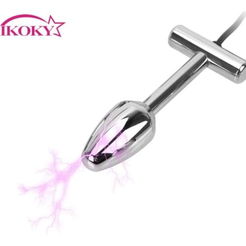 IKOKY Electro Shock Metal Anal Beads Prostate Massage Butt Plug G Spot Vaginal Tight Adult Products Sex Toy for Women