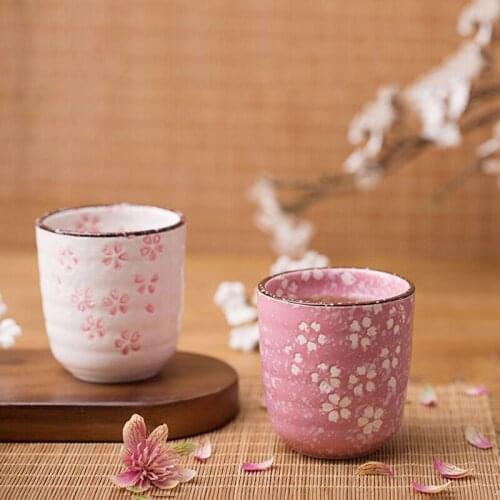 Japanese Style Sakura Pattern Ceramic Tea Cup Coffee Cup Mug Wine Tumblers Milk Cups Juice Water Cups Cafe Portable Drinkware