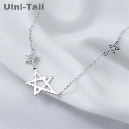 Uini-Tail classic 925 sterling silver five-pointed star micro-inlaid necklace Korean fashion simple sweet versatile jewelryGN434
