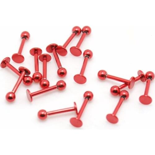 10pcs with 3mm balls labret body piercing jewelry red color lip rings